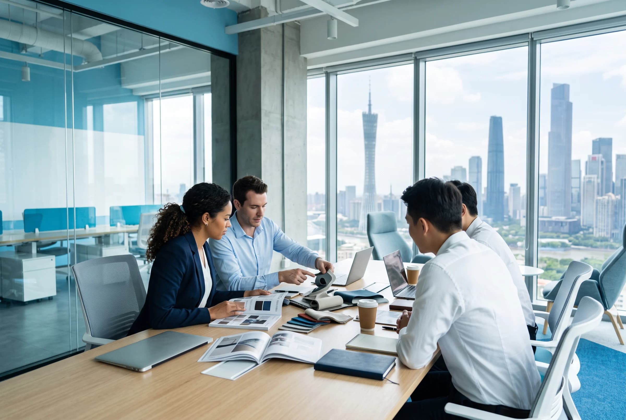 Team reviewing options with clients in a Guangzhou office